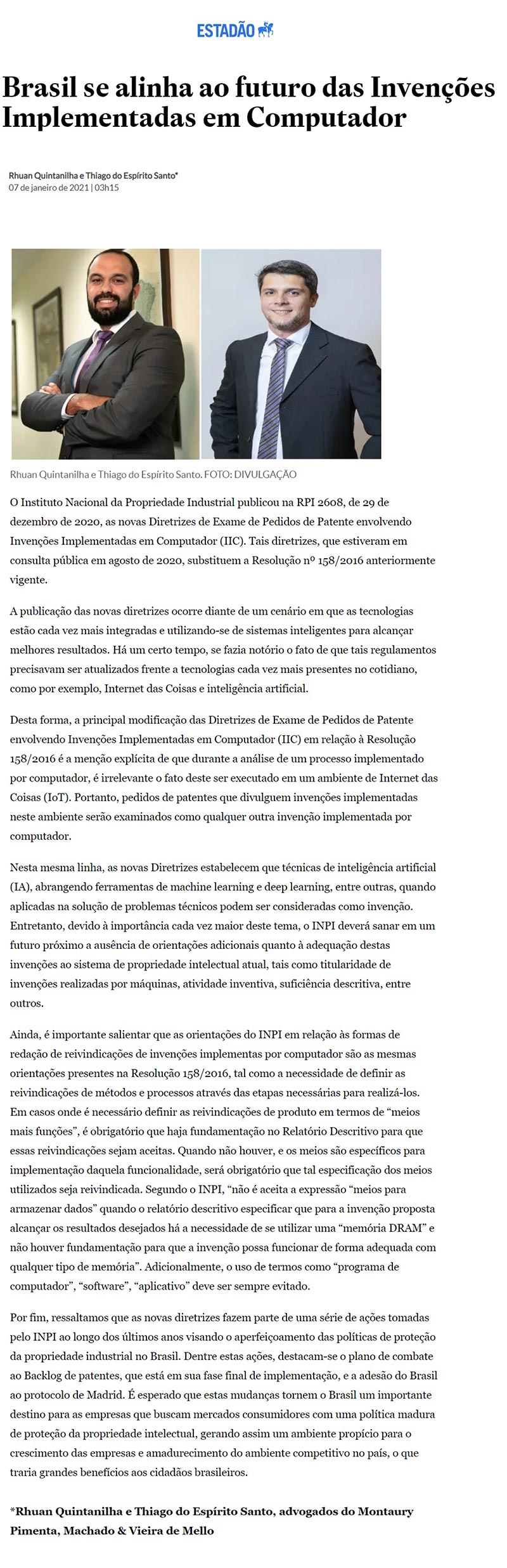 Brasil se alinha ao futuro das Invenções Implementadas em Computador Brasil se alinha ao futuro das Invenções Implementadas em Computador